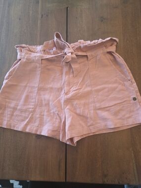 Roxy Paperbag Waist Pink High-Rise Shorts with Tie